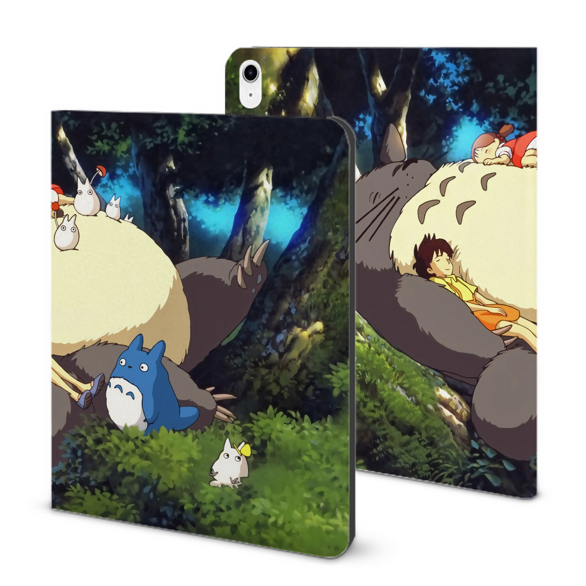 （画像用） となりのトトロ 草壁メイ 草壁サツキ My Neighbor Totoro Satsuki Kusakabe Mei Kusakabe IPad ケース ブック型 PUレザー TPU 耐衝撃 軽量 薄型 ペン収納なし 全面保護 IPad 各モデル対応